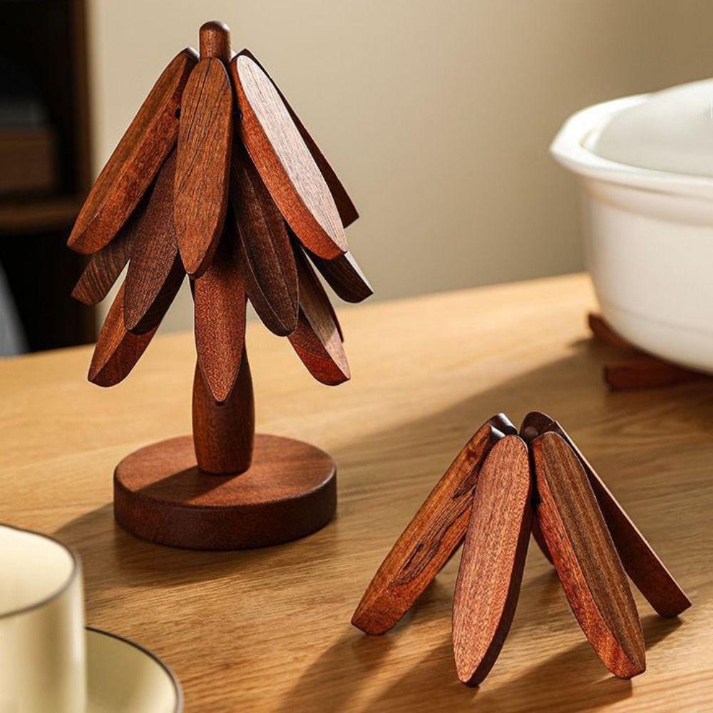 Non-slip Wooden Trivets Foldable Insulation Pads Multifunctional Christmas Tree Coaster  Kitchen