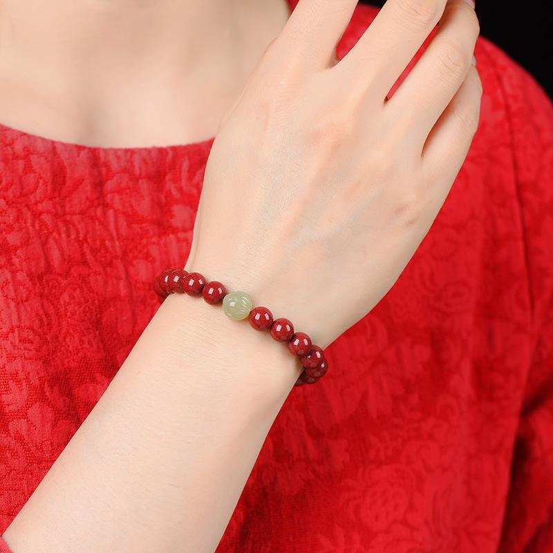 Natürliches Authentisches Zinnoberarmband für das Sternzeichen Drache, Hetian Jade Lotusperlenarmband für Männer und Frauen, Glücksperlen-Geschenk