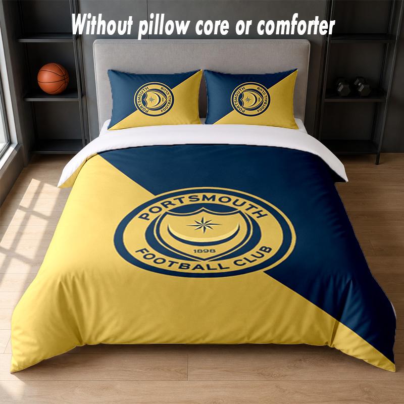 Portsmouth FC Design Bett Bettwäsche Set 1 Bettbezug + 2 Kissenbezüge Weich Atmungsaktiv Haushalt Bettwäsche