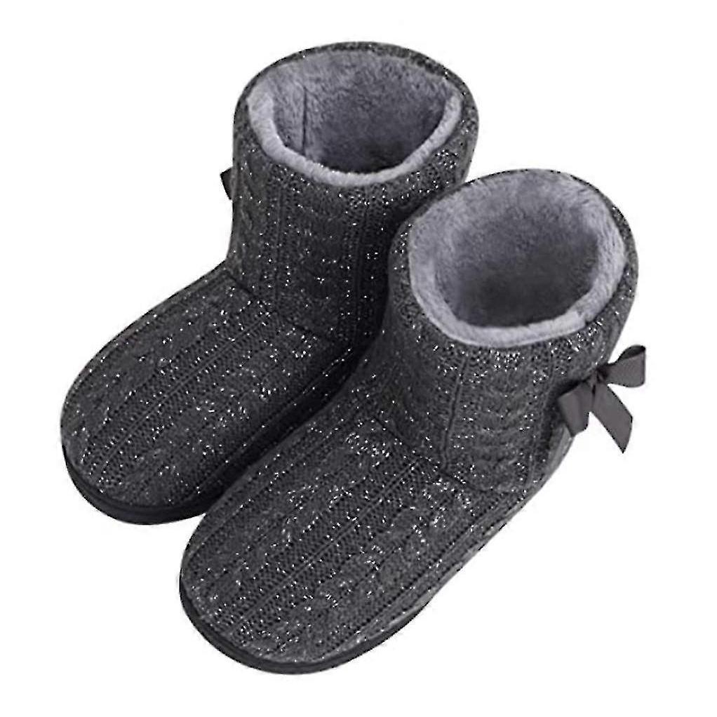 Women Knit Bootie Slipper Winter Warm Slippers Plush Lined Anti-slip 25-26