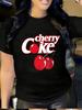 Cherry Coke Graphic T Shirt Women Summer Casual Short Sleeve Crew Neck Loose Tee Vintage Fruit Print Y2K Harajuku Streetwear Top