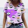 Summer Women Funny 3d Eyes Printed T-Shirt Sexy Anime Cartoon Funny V-Neck Fashion Short Sleeve Shirt Ladies Slim Plus Size Top