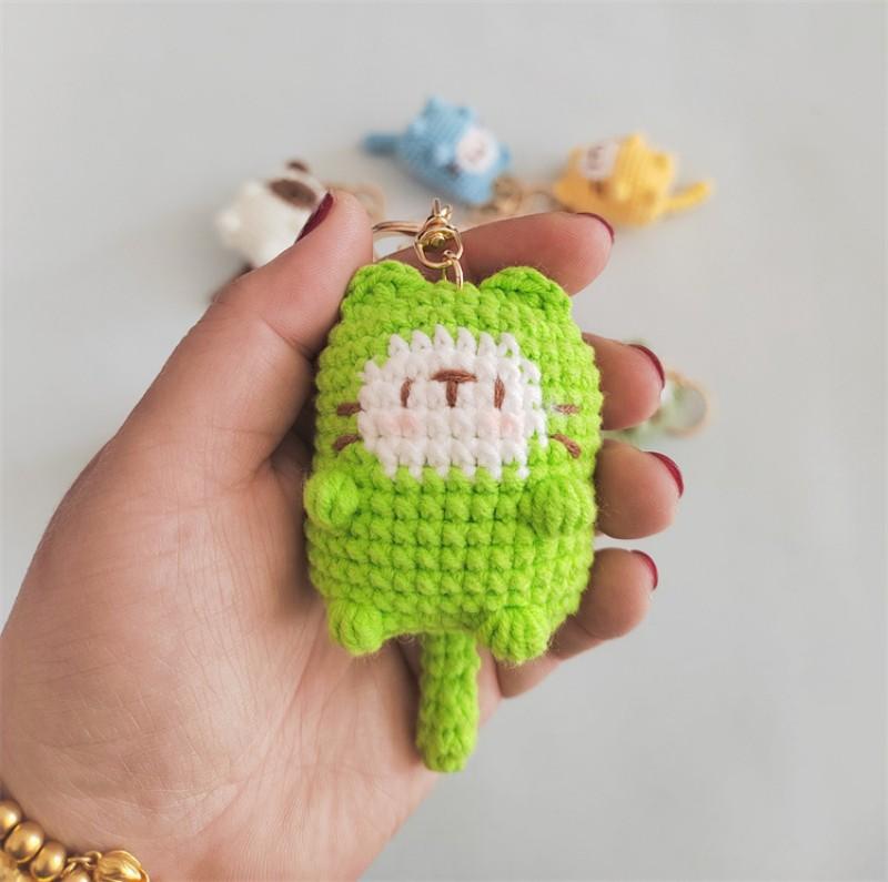 Cute Lucky Cat Doll Crochet Keyrings Handmake Kawaii Kitten Knitted Keyrings For Bag Pendant Crochet Kitten Keychain Wholesale