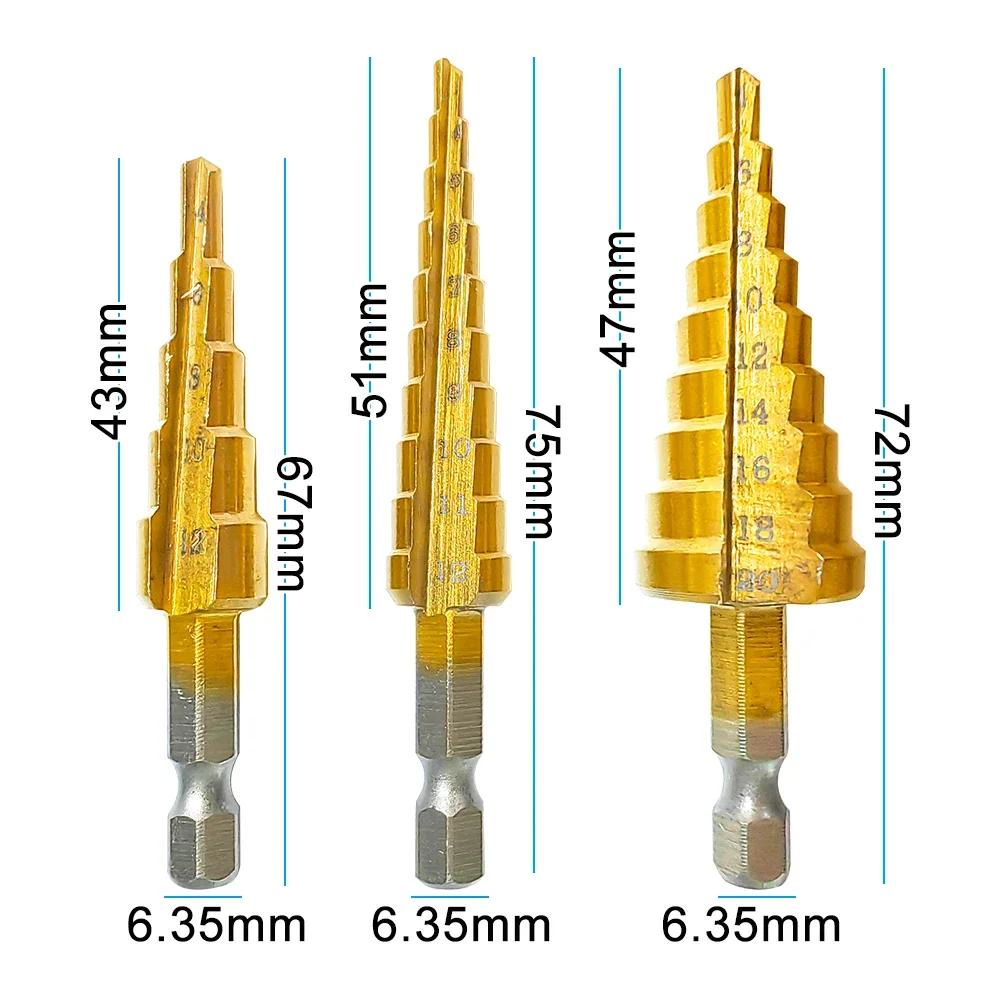 Hexagonal Handle Titanium Plated Ladder Drill Tower Drill Bit Set 3-12/4-12/4-20mm Small Three Piece Set Pocket Hole