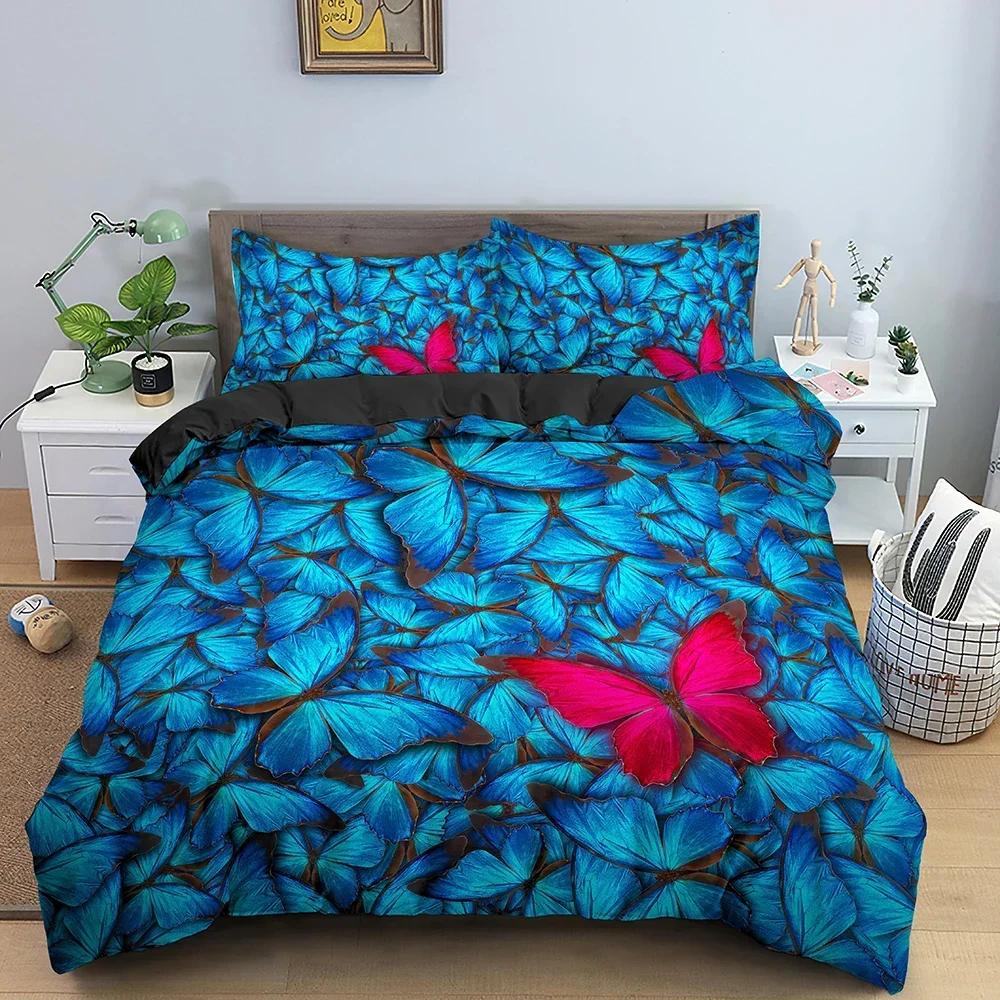 Butterfly In The Flowers Comfortable Duvet Quilt Cover Pillowcase Bedding Set Children Bedroom Decoration Home Textile