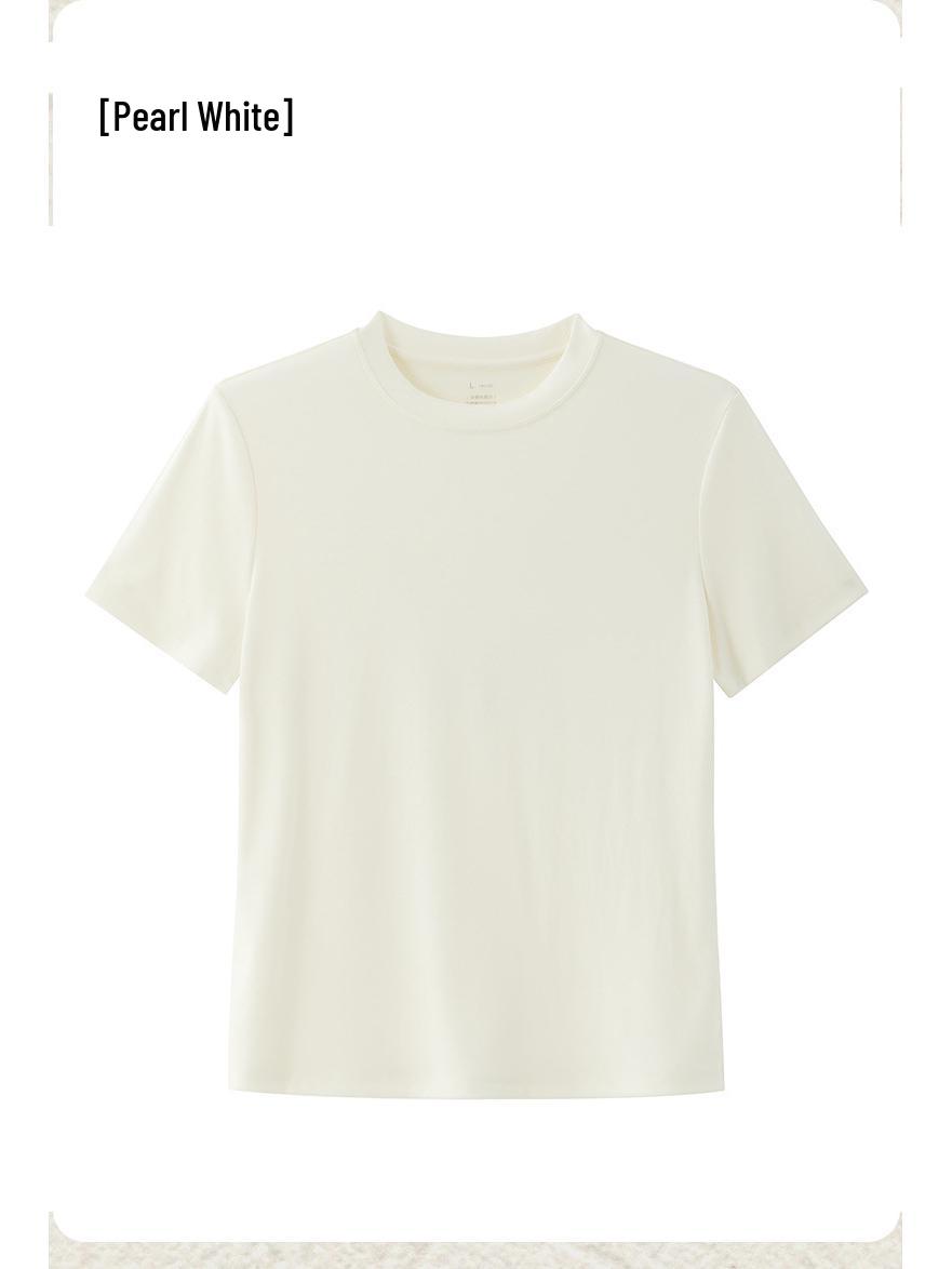 

Женская белая футболка из модала с коротким рукавом и круглым вырезом - майка с протеинами шелка для весны/лета L