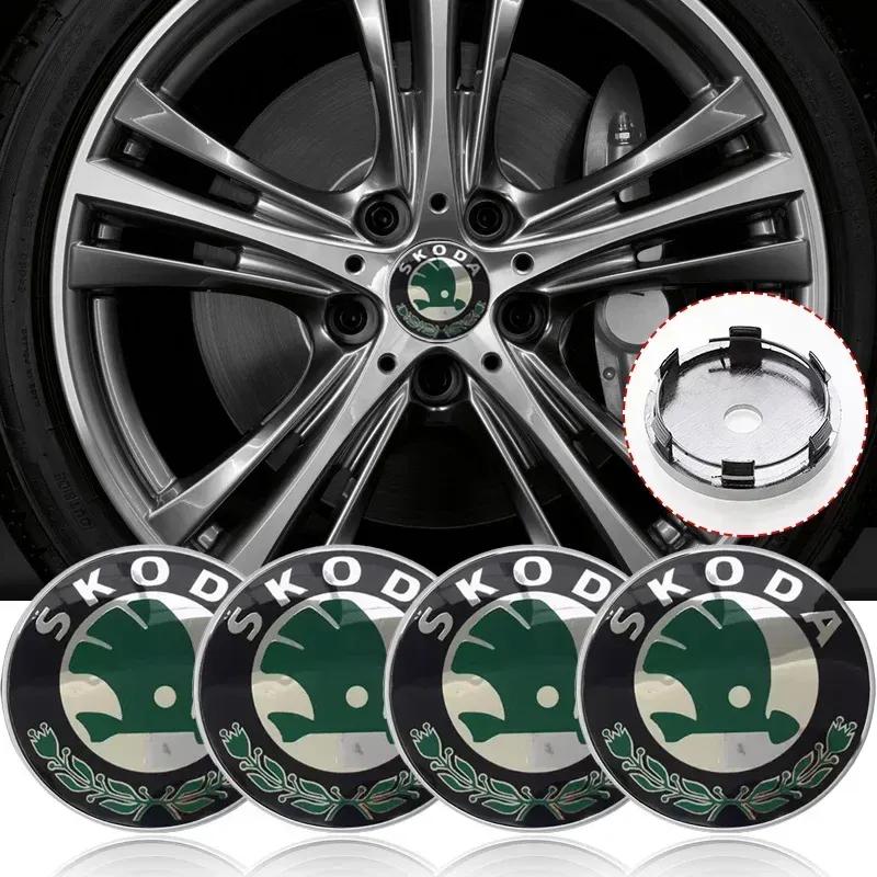 4pcs 60mm Car Wheel Center Hub Cap Rim Cover Emblem Stickers For Skoda Octavia 1 2 3 A4 A5 A7 A8 MK1 MK2 Kodiaq Superb 3 Karoq
