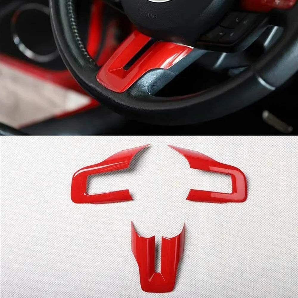 For Ford Mustang 2015+ Red Interior Steering Wheel Cover Trim Bezels Accessories