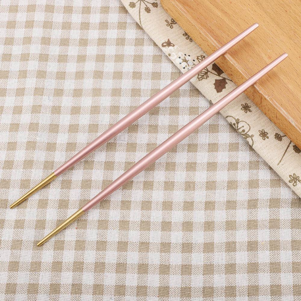 Anti-slip Strip Chopsticks Rustless Steel Dining Chopsticks Food Chopsticks Lunch Box Matching