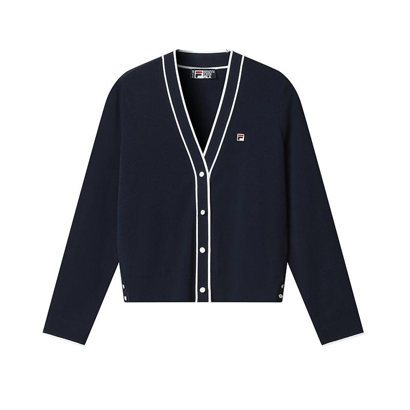Fila Heritage Fashion Classic Elegant Retro Casual Versatile Comfortable Knitted Cardigan Women Outerwear Cigarette-Blue F11W628404FDB