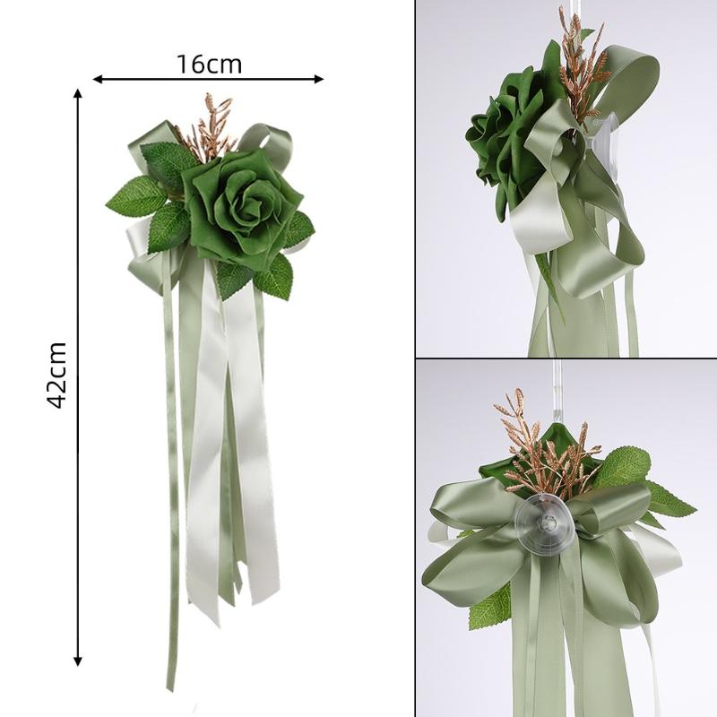

1Pcs Retro Wedding Car Decor Mirror Flower Bow Handle Decoration for Elegant Bridal Vehicle Door Ceremony Scenes