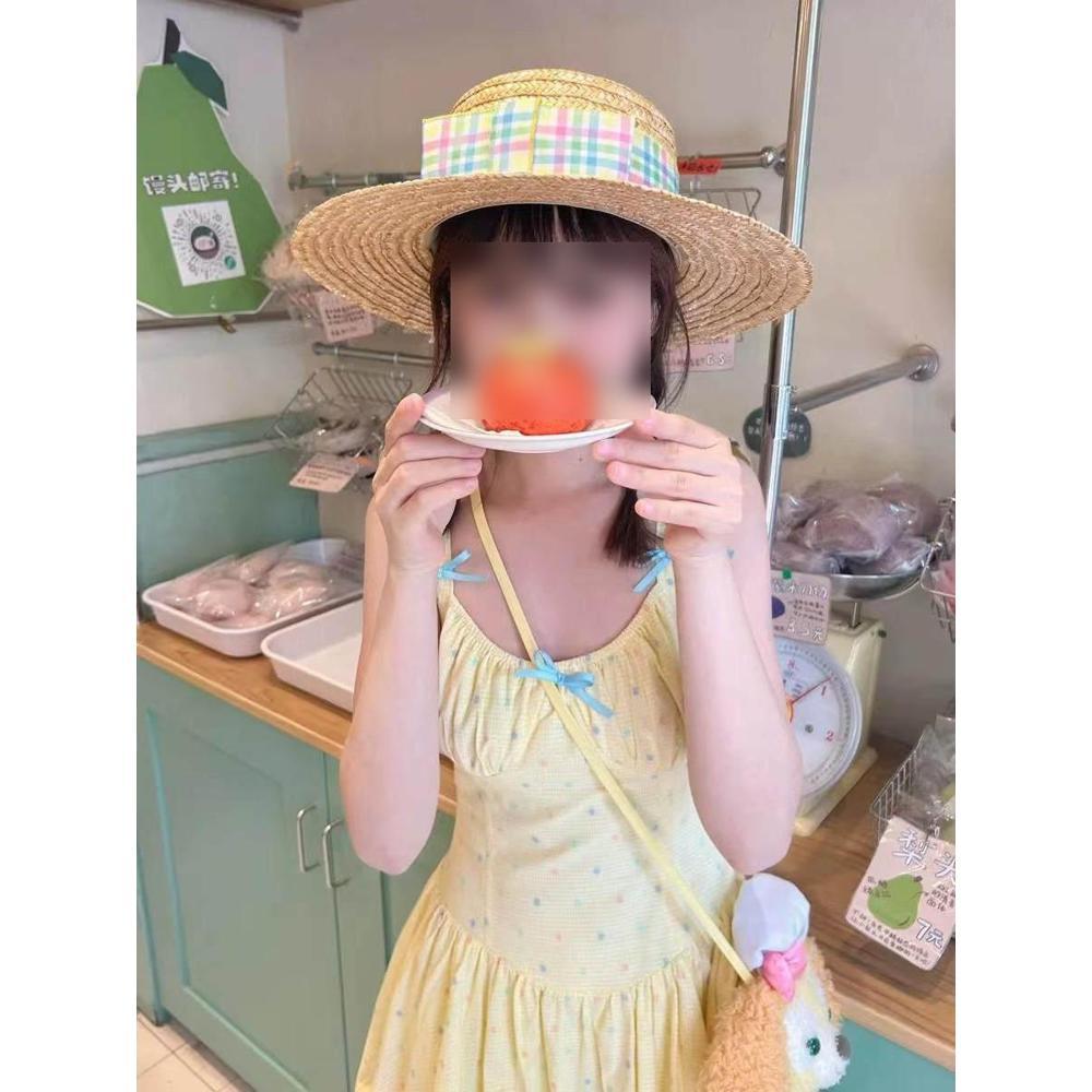 Süßes gelbes Trägerkleid Damen Sommer Schleife plissierter Knospenrock Tütürock schöner Rock