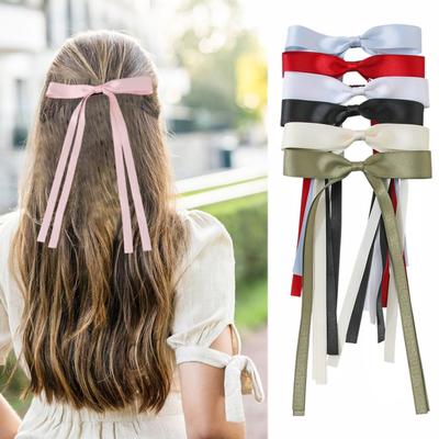 Pince à cheveux pour femmes, nœud en Satin rétro, Long ruban, grande taille, couleur unie, antidérapant, décoration queue de cheval, épingle à cheveux, accessoire pour cheveux, barrettes à cheveux