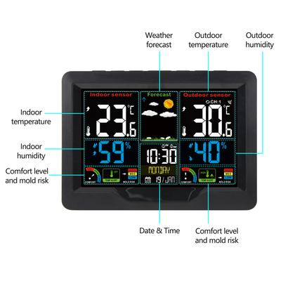 Digital Weather Station Clock Indoor Outdoor Temperature and Humidity Meter Weather Forecast Wireless Electronic Table Clock