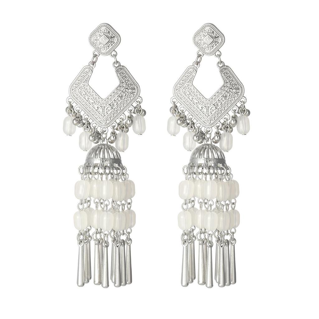 Bohemian Ethnic Miao Silver Turquoise Tassel Earrings