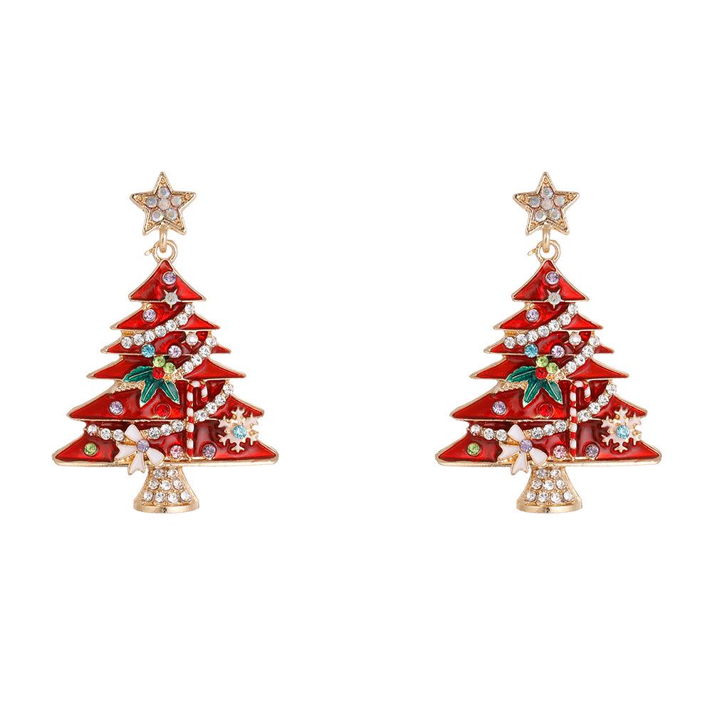 Exquisite Legierung Emaille Weihnachtsbaum Ohrstecker mit Diamanten - Nischen Design für Damen