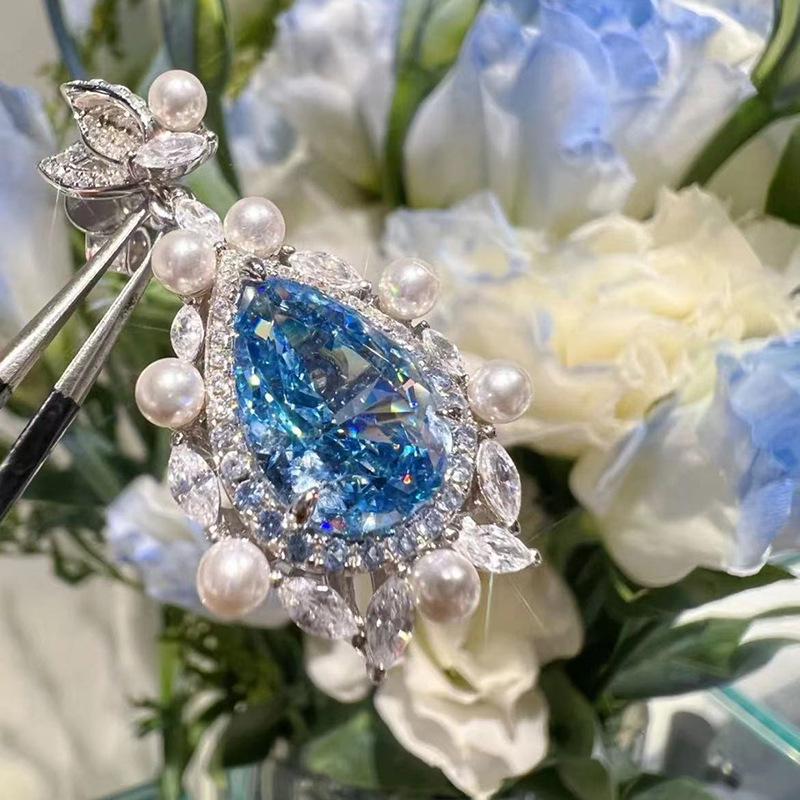 Luoxi Temple 2024 Ice Flower Cut Aquamarine Teardrop Earrings in 925 Sterling Silver