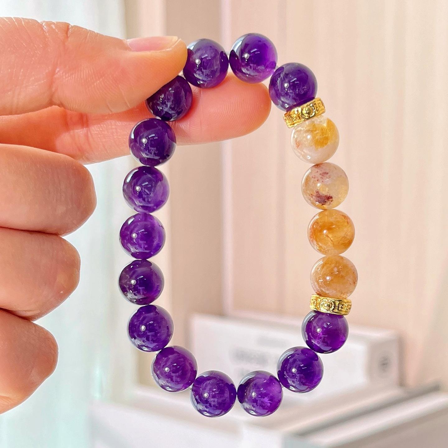 10Mm Natural Honey Milk Cap Citrine Amethyst Bracelet Bracelet