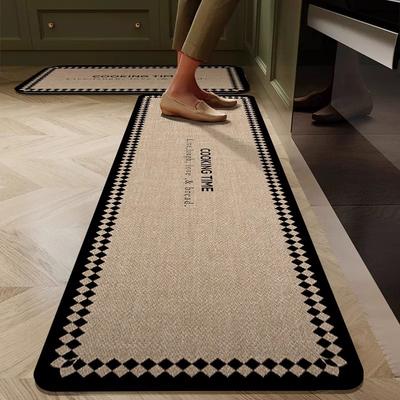 Kitchen Carpet Waterproof Floor Mat PVC Leather Non-slip Mats Home Decor Rug Black Light Luxury Elegant Style Alfombra De Cocina