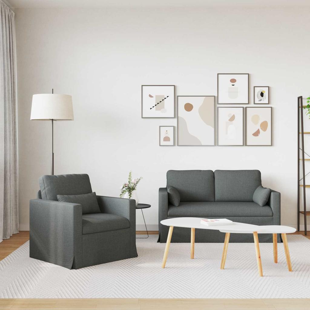 Sofa Set 2 pcs Dark Grey 139 x 78 x 80 cm Fabric