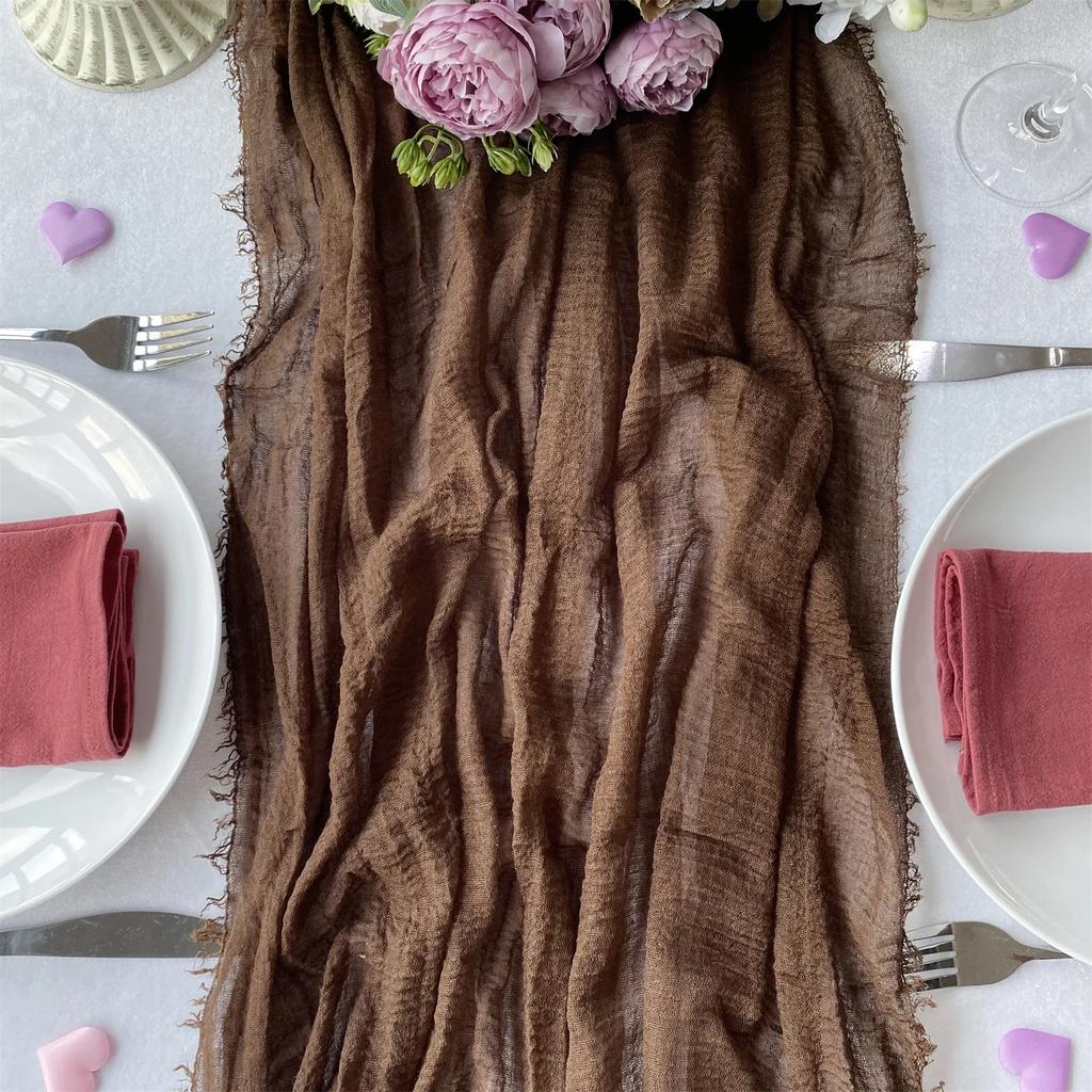 6pcs Purple Table Runner 90*180CM Rustic Gauze Wedding Reception Table Decor Boho Table Cloth Runner Baby Shower Home Decor