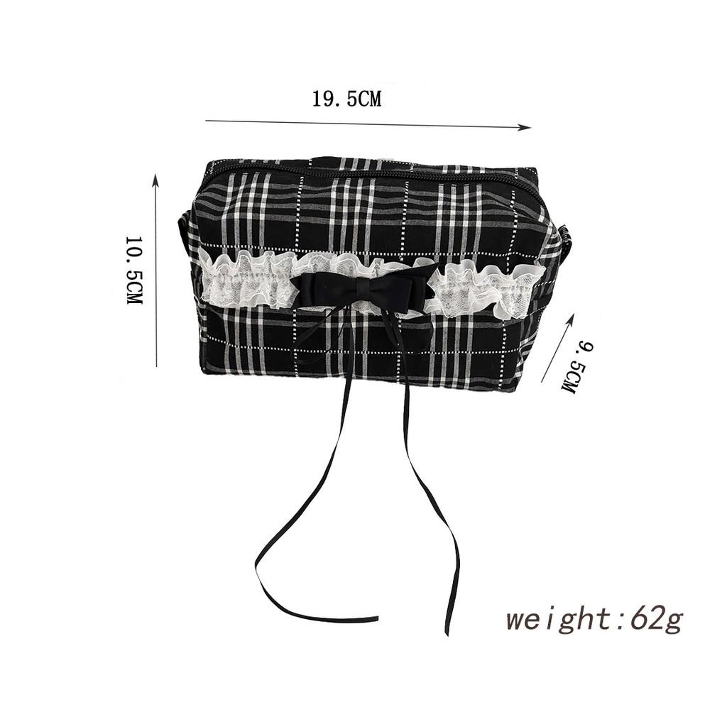 Black White Gingham Lace Cosmetic Bag With Lightweight Design For Women And Men