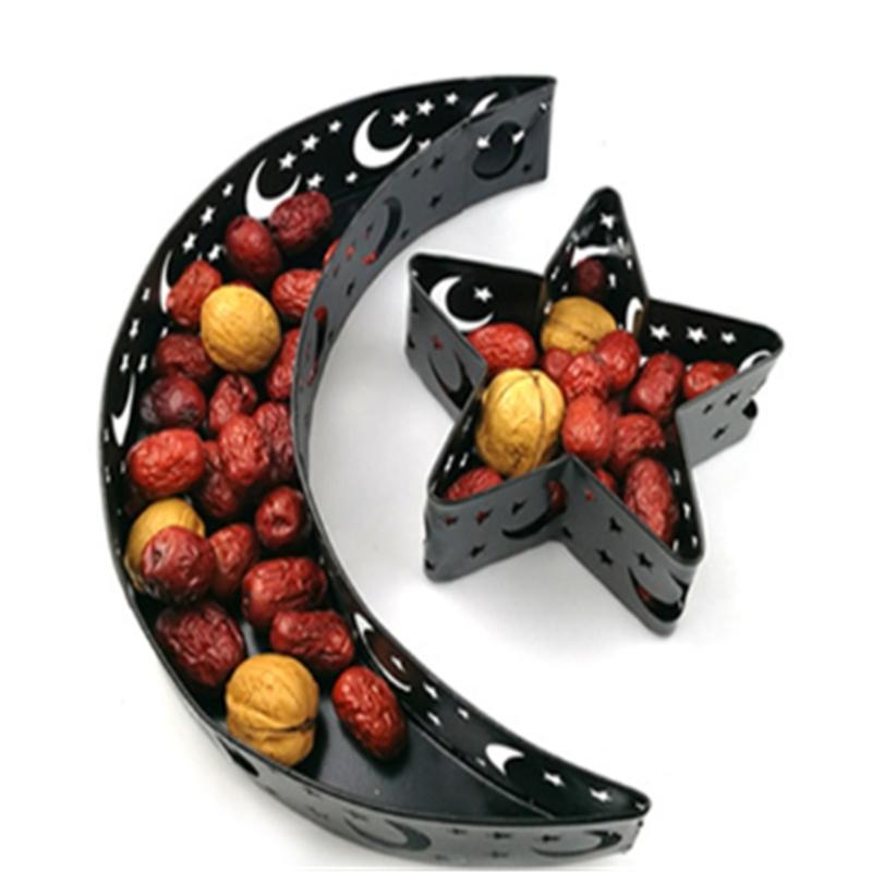 Ramadans Eids Mubarak Decorative Moon and Star Snacks Tray Dessert Tray for Table Decoration and Party Favor