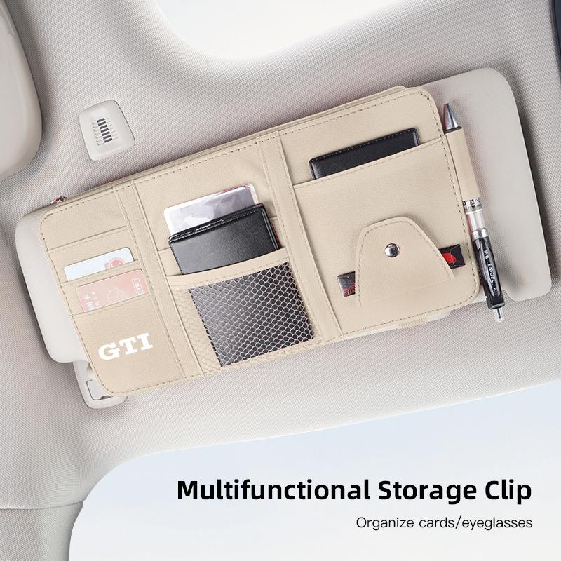 2026 New For VOLKSWAGEN VW PU Leather Car Sun Visor Ticket Card Storage Bag Accessories For Volkswagen GTI Scirocco Magotan Polo