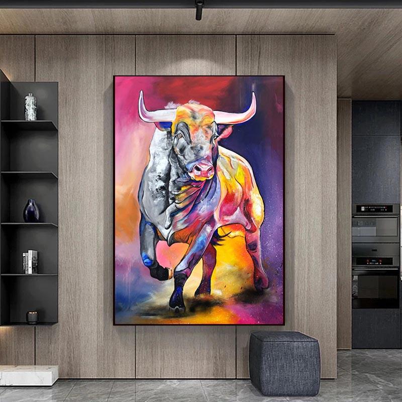 Abstract Animal Canvas Painting Wall Art Colorful Cow Posters and Prints Modern Living Room Home Decoration Pictures No Frame