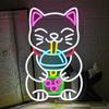 Boba Tea Neon Sign Cat Beer Neon Sign Bubble Tea Shop Sign Led Wall Decor Dimmable Room Decoration Dessert Shop Bar Club USB