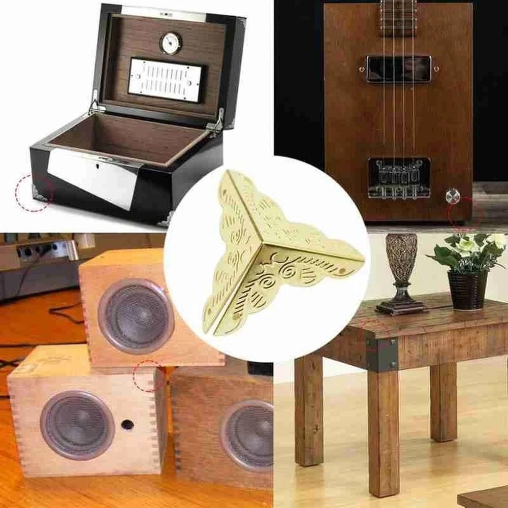 12 Pcs Decorative Antique Brass Golden Silvery Jewelry Wine Gift Box Wooden Case Chest Edge Cover Corner Protector Guard with Nails