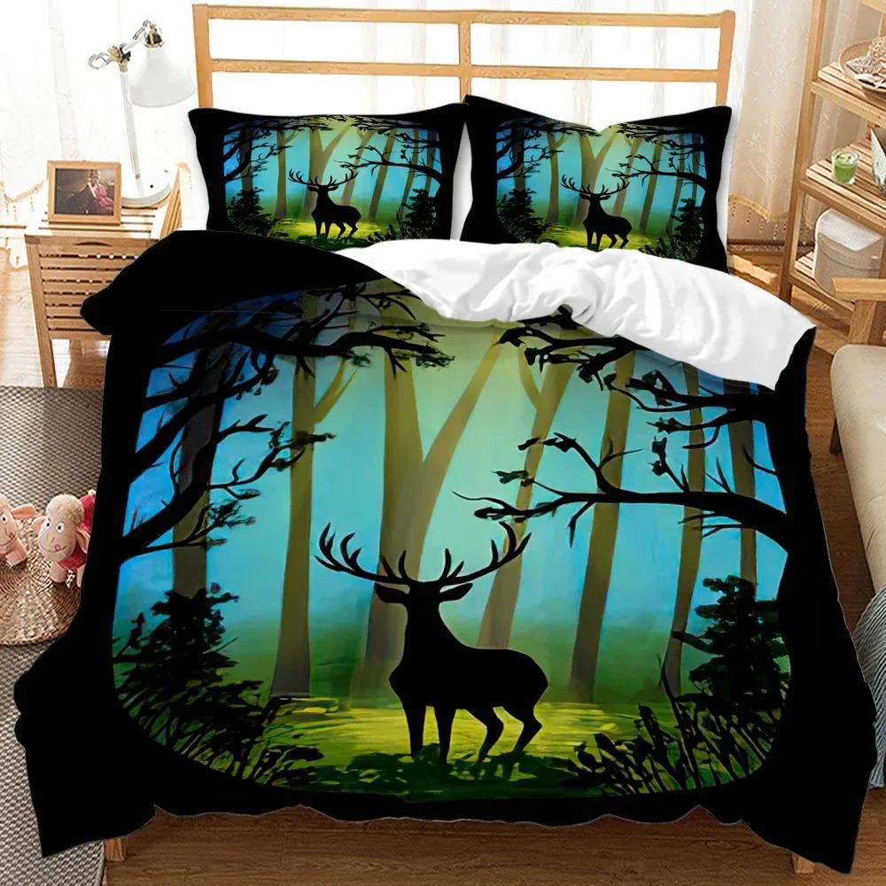 Forest Duvet Cover Set Tree Pattern Cool Colors King Queen Size Polyester Comforter Cover for Kids Boys Girls Teens Bedding Set