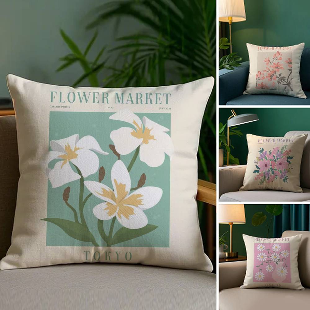 Flower Market Pretty Pillow Case Plush Fabric Soft Double Sided Print Sofa Cushion Cover Throw Pillow Covers