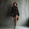 2026 Autumn Women's Retro Turtleneck Knit Mini Dress - Loose Fit Sweater Skirt