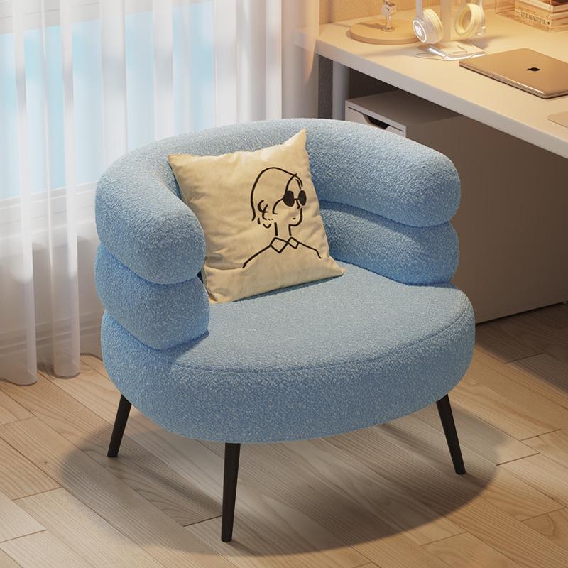 Nordic Lambswool Casual Chair: Comfy Makeup Seat & Home Sofa with Light Luxury Round Stool