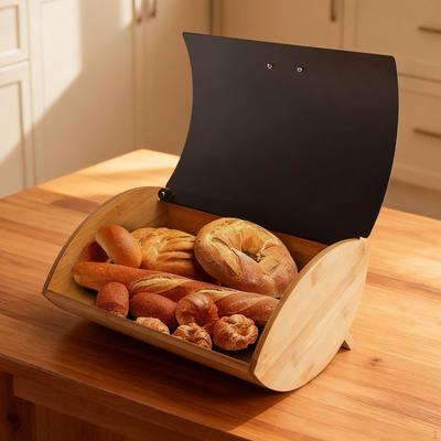 Boîte à Pain en Bambou Organisateur Grande Capacité Rangement Polyvalent Gardien pour Comptoir Maison