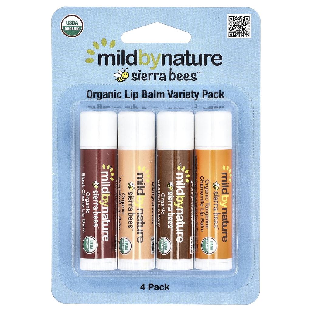 Mild By Nature, Sierra Bees™, Organic Lip Balm, Variety Pack, 4 Pack, 4.25 g (0.15 oz) Each