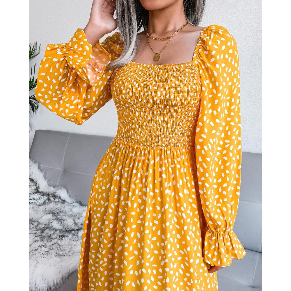 GMXIA Dámská móda Léto Jaro Květinový potisk Dlouhý rukáv Čtvercový výstřih Štíhlé Ležérní Dovolená Rayon Sklady Šaty