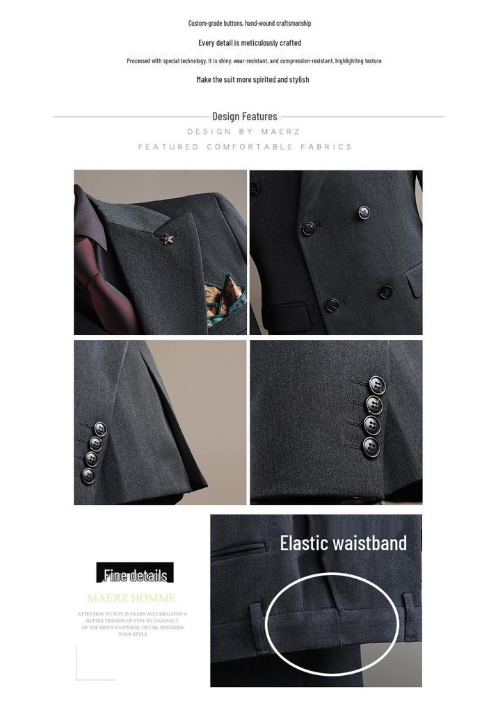 Men's High-End Slim-Fit Suit Set: Business Formal, Groomsman, Wedding Groom's Wear, Wrinkle-Resistant Jacket