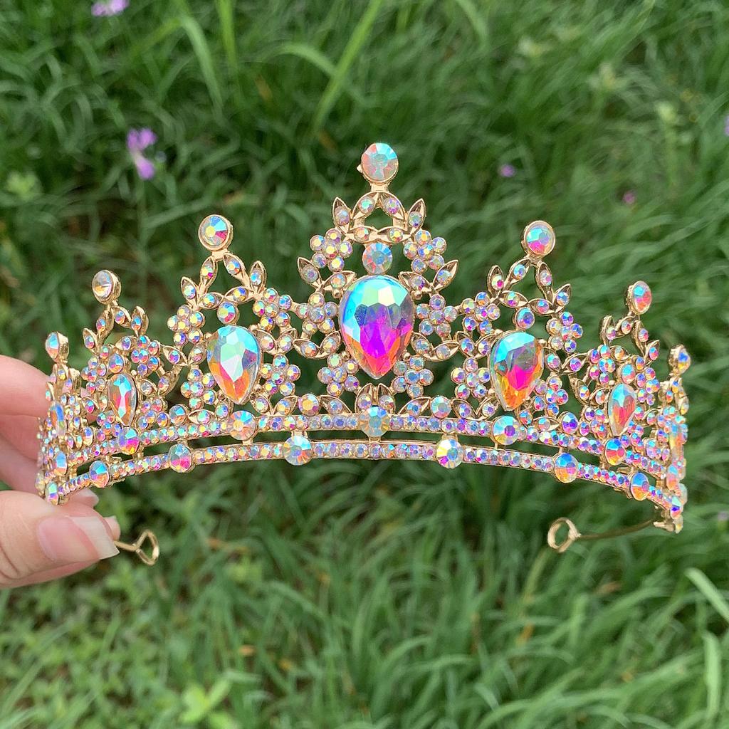 Couronne de mariée européenne et américaine, bandeau en strass coloré, couronne en alliage baroque, accessoires pour robe de mariée, accessoires pour cheveux