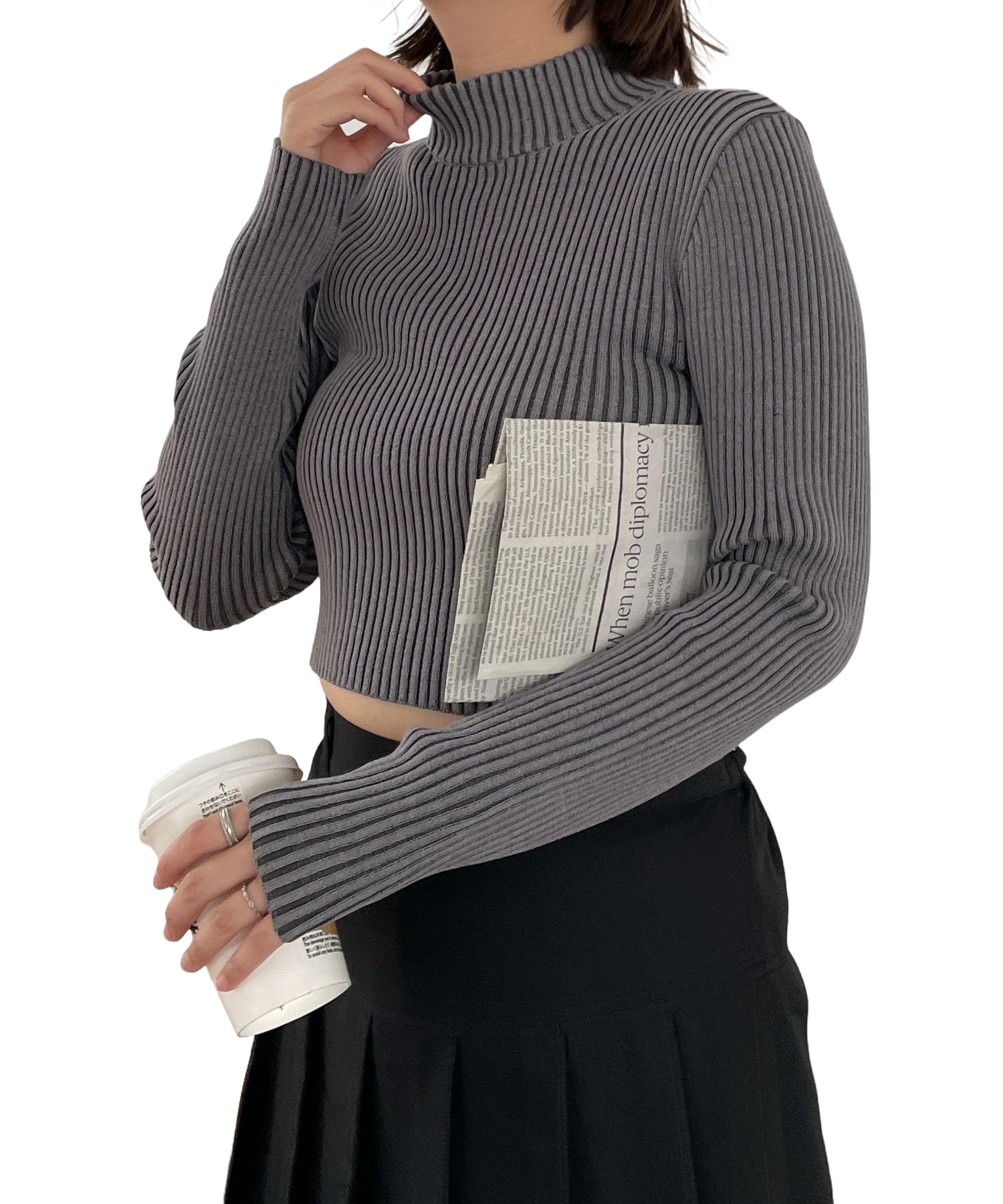 

WEGO Ribbed High Neck Short Knit Korean Winter Wear Women s Sweater, Casual, Simple, Sumikuro, Style,