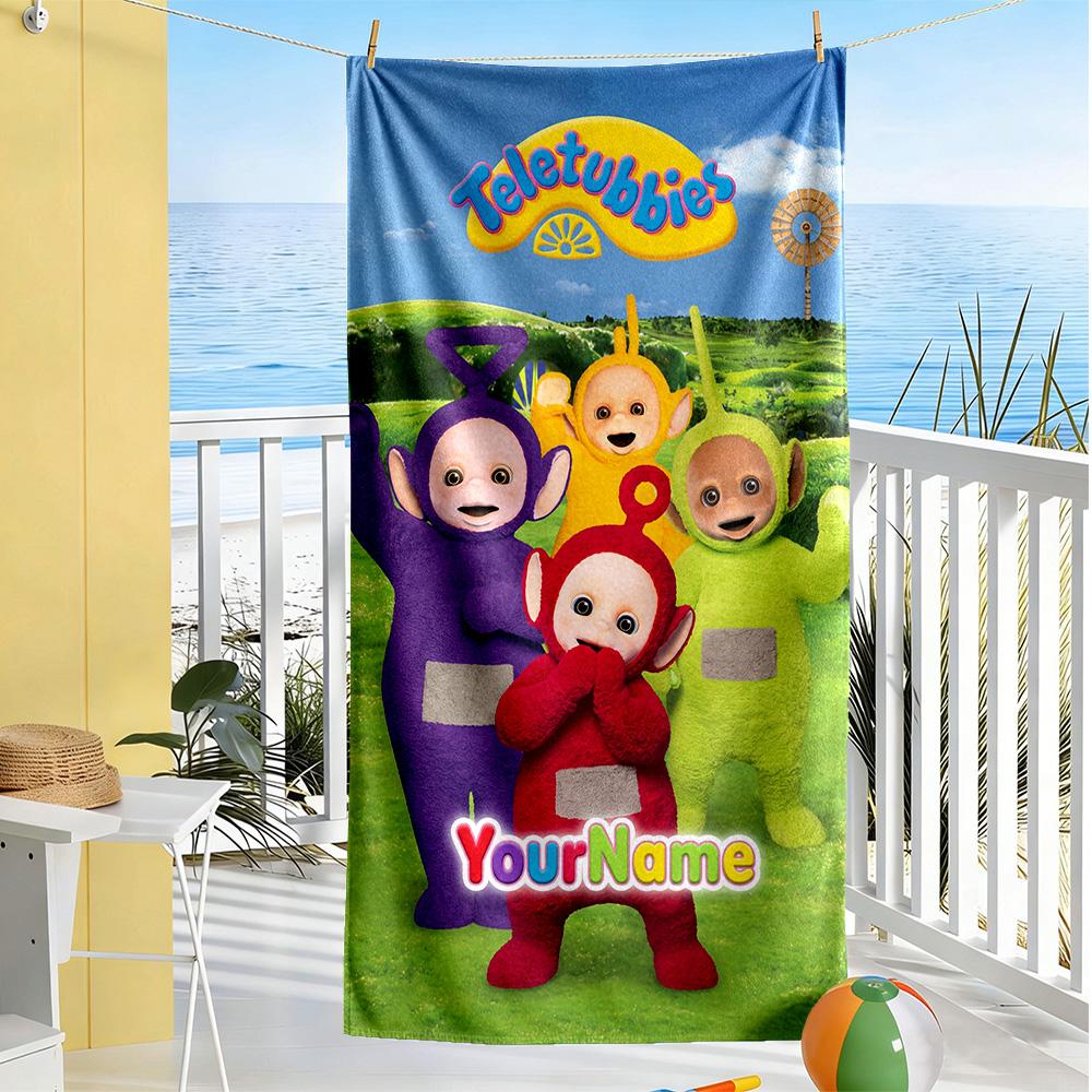 Teletubbies Customizable Name Beach Towel Soft Durable Quick-Dry Portable for SwimmingBeachCamping Travel Beach AccessoriesGym