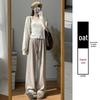 Women's White Drapey Velvet-Lined High-Waist Loose Wide-Leg Trousers - Autumn/Winter Collection