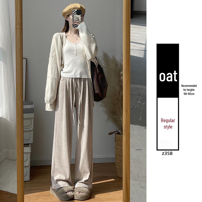 Women's White Drapey Velvet-Lined High-Waist Loose Wide-Leg Trousers - Autumn/Winter Collection