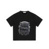 Crewneck T Shirt Black Fluffy Cat Print for Casual Wear