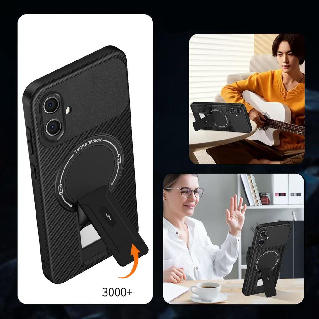 For Samsung Galaxy A05 4G Case with Kickstand Carbon Fiber Texture PC+TPU Phone Cover