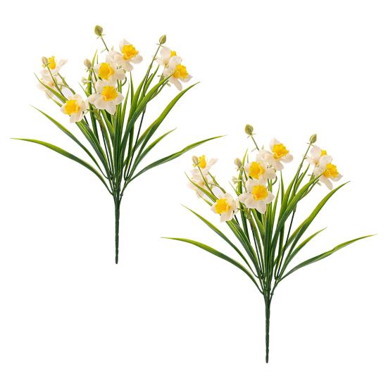 2 Bunches 20 Blooms Artificial Daffodils Flowers Faux Spring Narcissus Flowers with Stem for Home Garden Office Wedding Party Decor DIY Flower