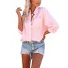 European & American Women's Solid Color Pocket Long Sleeve Loose Blouse