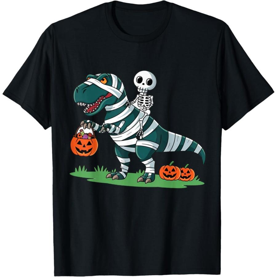 

Skeleton Riding Mummy Dinosaur T rex Halloween Funny Pumpkin T-Shirt XXXXXL чёрный