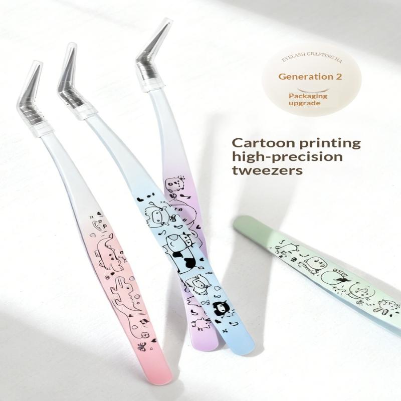 Cartoon Print False Eyelash Tweezers Stainless Steel Curved Professional 3D Lashes Extension Tweezer Makeup Tools